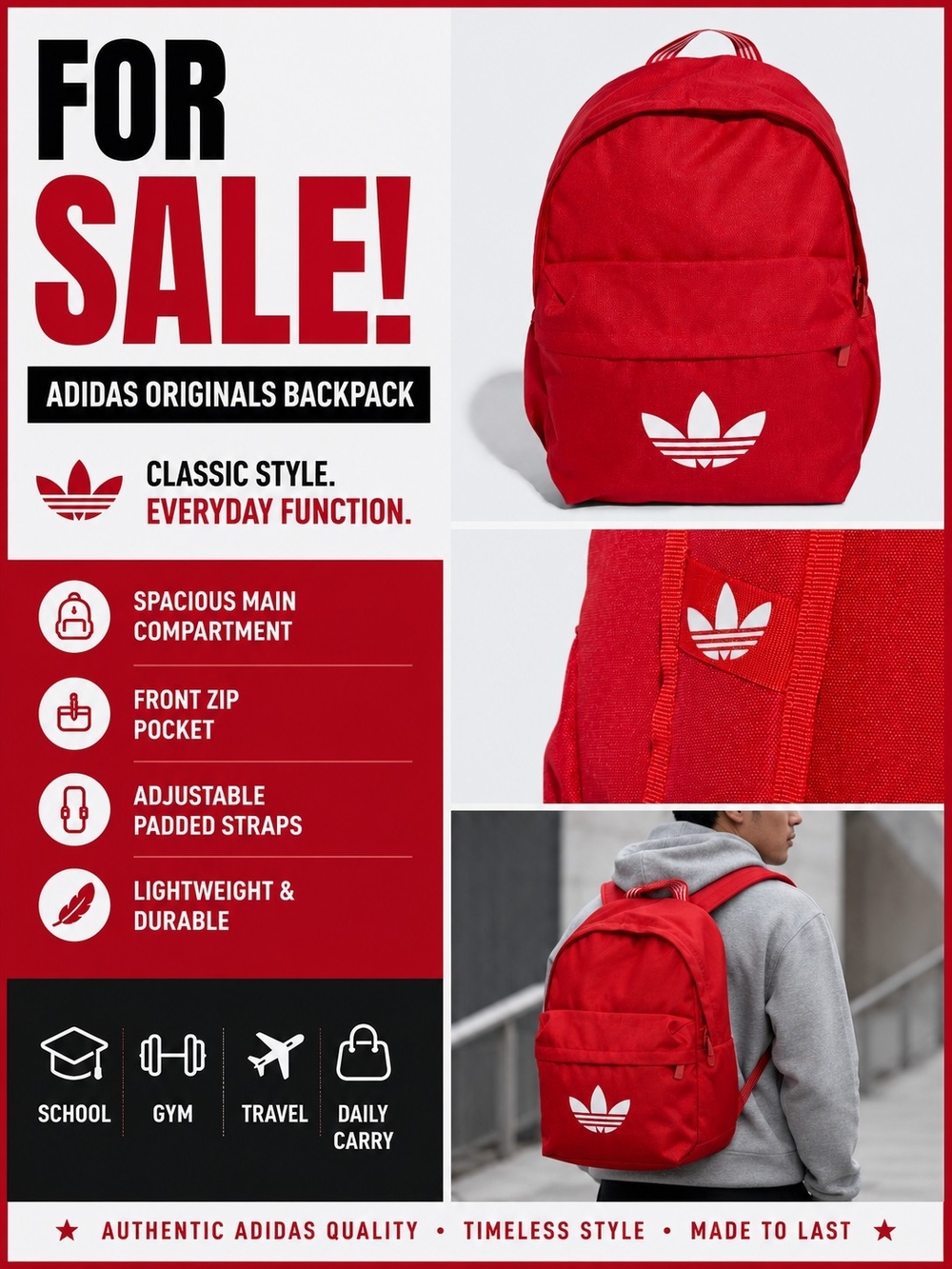 adidas Unisex Red Trefoil Backpack